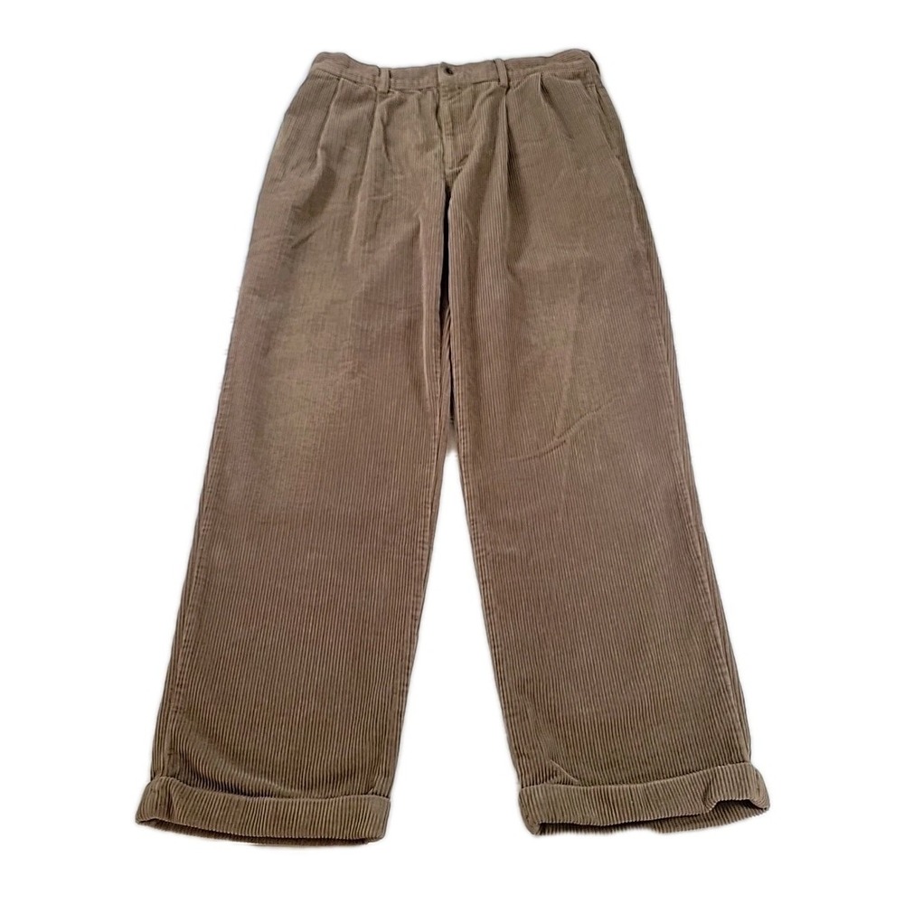 Brooks Sport Corduroy Pants Men 36 X 32 Brown Tan 100% Cotton Pleated Cuffed Hem